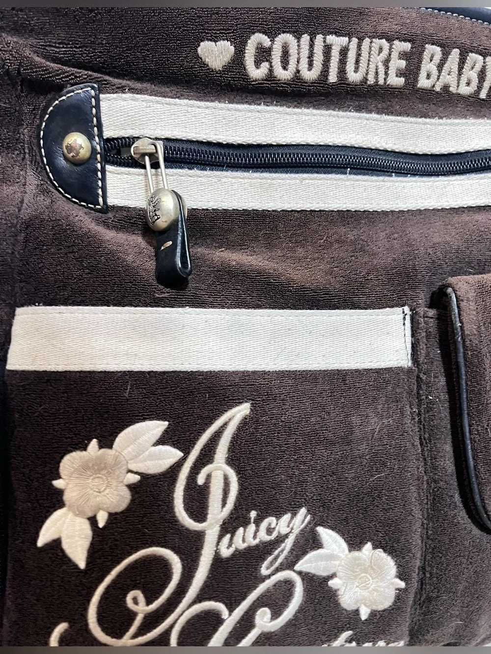 Juicy Couture Brown Suede Baby Crossbody Bag with Cream Accents